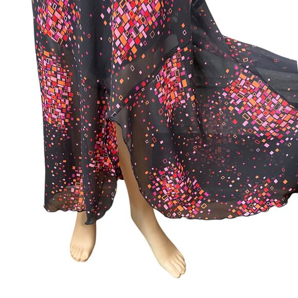 Y2K La Belle Black Pink Geometric Whimsigoth Dark Fairy Slip Maxi Dress SZ 9 - Picture 4 of 9